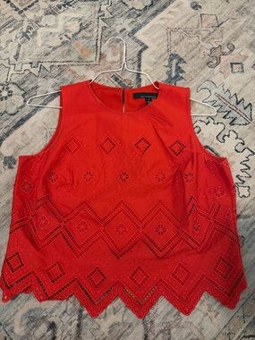 Sleeveless Red Eyelet Tank Top - Unknown Brand